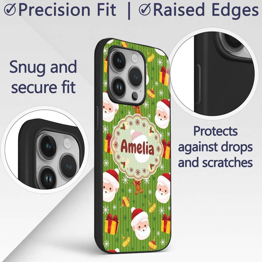 Cute Santa Claus Gingerbread Gift Printed Design Custom Name Protective Phone Case Mobile Cover Durable Everyday Smartphone Shock Resistant