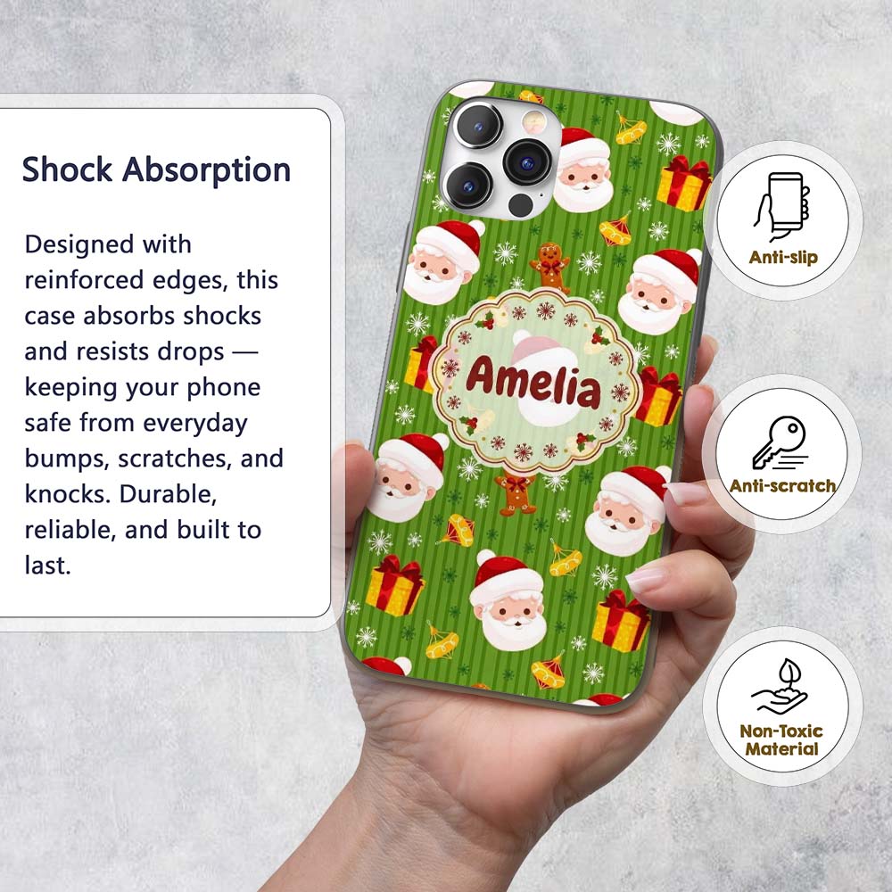 Cute Santa Claus Gingerbread Gift Printed Design Custom Name Protective Phone Case Mobile Cover Durable Everyday Smartphone Shock Resistant