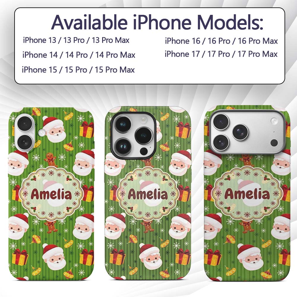 Cute Santa Claus Gingerbread Gift Printed Design Custom Name Protective Phone Case Mobile Cover Durable Everyday Smartphone Shock Resistant