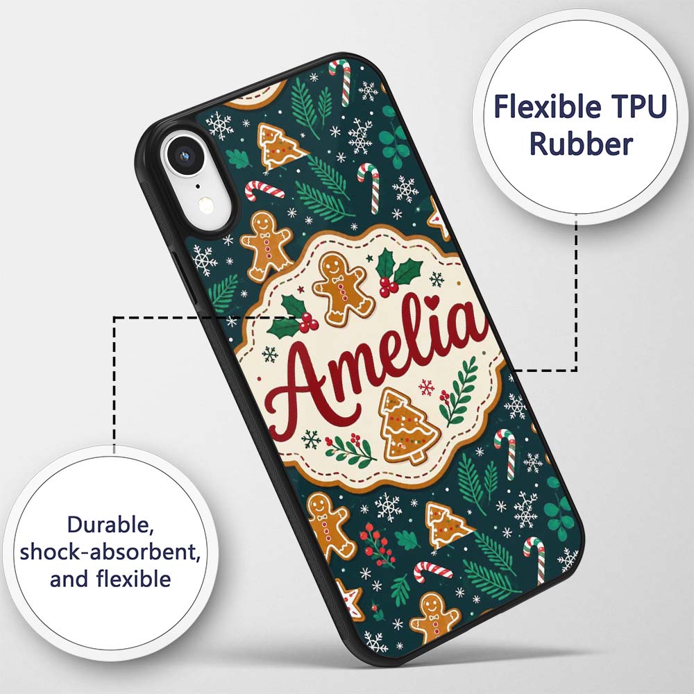 Cute Gingerbread Cookies Candy Printed Design Custom Name Protective Phone Case Mobile Cover Durable Everyday Smartphone Shock Resistant