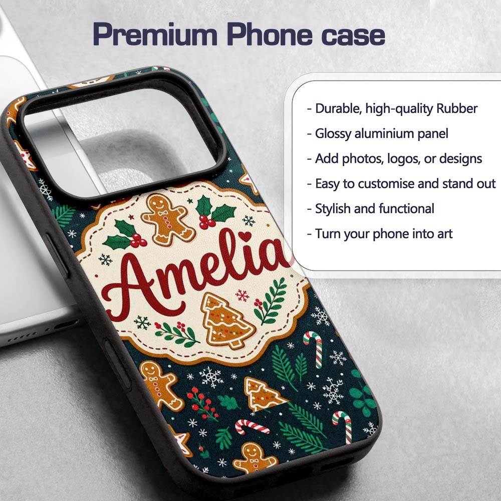 Cute Gingerbread Cookies Candy Printed Design Custom Name Protective Phone Case Mobile Cover Durable Everyday Smartphone Shock Resistant