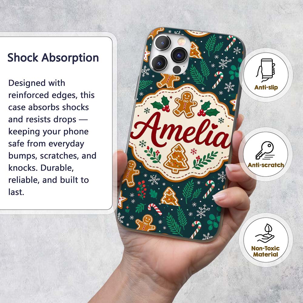 Cute Gingerbread Cookies Candy Printed Design Custom Name Protective Phone Case Mobile Cover Durable Everyday Smartphone Shock Resistant