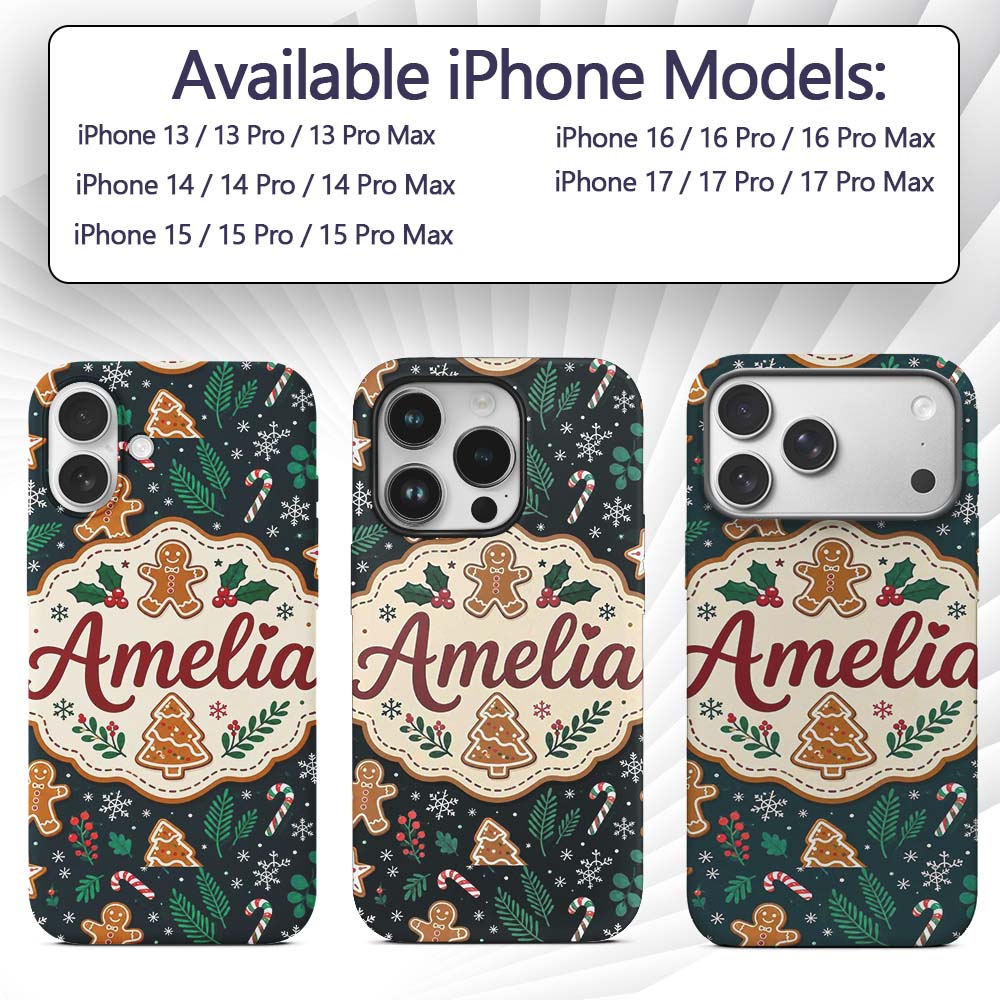 Cute Gingerbread Cookies Candy Printed Design Custom Name Protective Phone Case Mobile Cover Durable Everyday Smartphone Shock Resistant