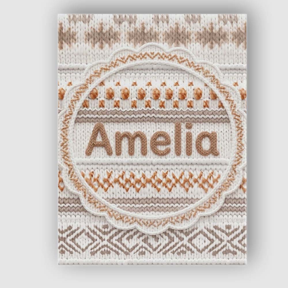 Personalised Name Cute Knitted Nordic Custom Modern Room Accent Creative Decorator Style Canvas Wall Art Print Decor Picture Ready to Hang