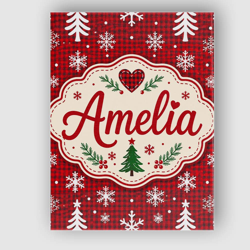 Personalised Name Cute Red Nordic Snowflake Custom Bespoke Interior Contemporary Canvas Wall Art Print Decor Picture Ready to Hang