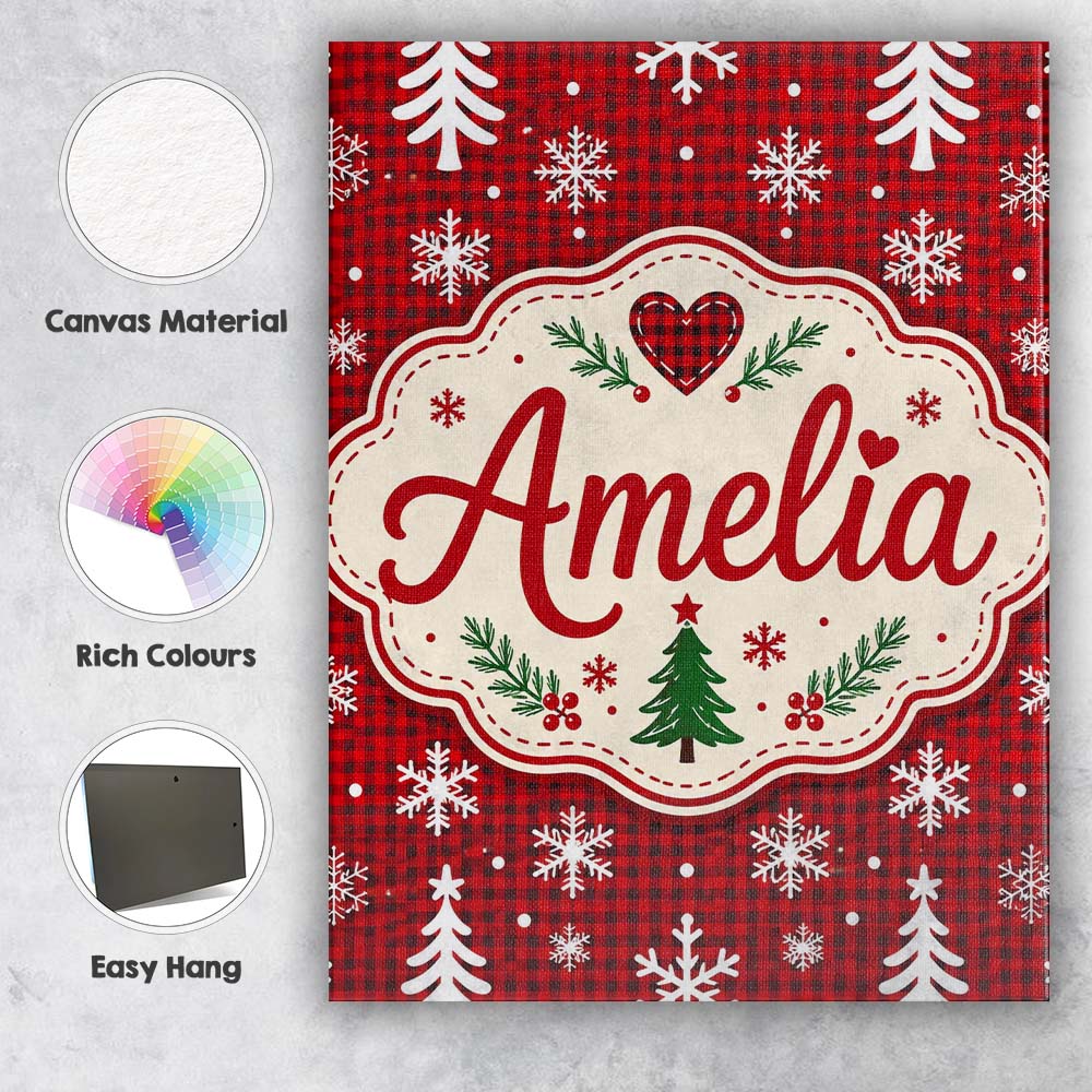 Personalised Name Cute Red Nordic Snowflake Custom Bespoke Interior Contemporary Canvas Wall Art Print Decor Picture Ready to Hang