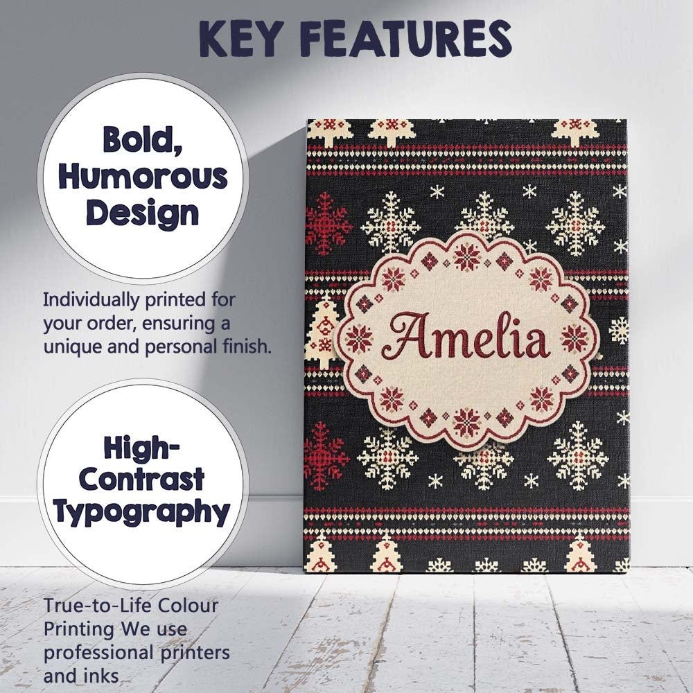 Personalised Name Cute Nordic Snowflake Custom Modern Room Accent Elegant Feature Canvas Wall Art Print Decor Picture Ready to Hang