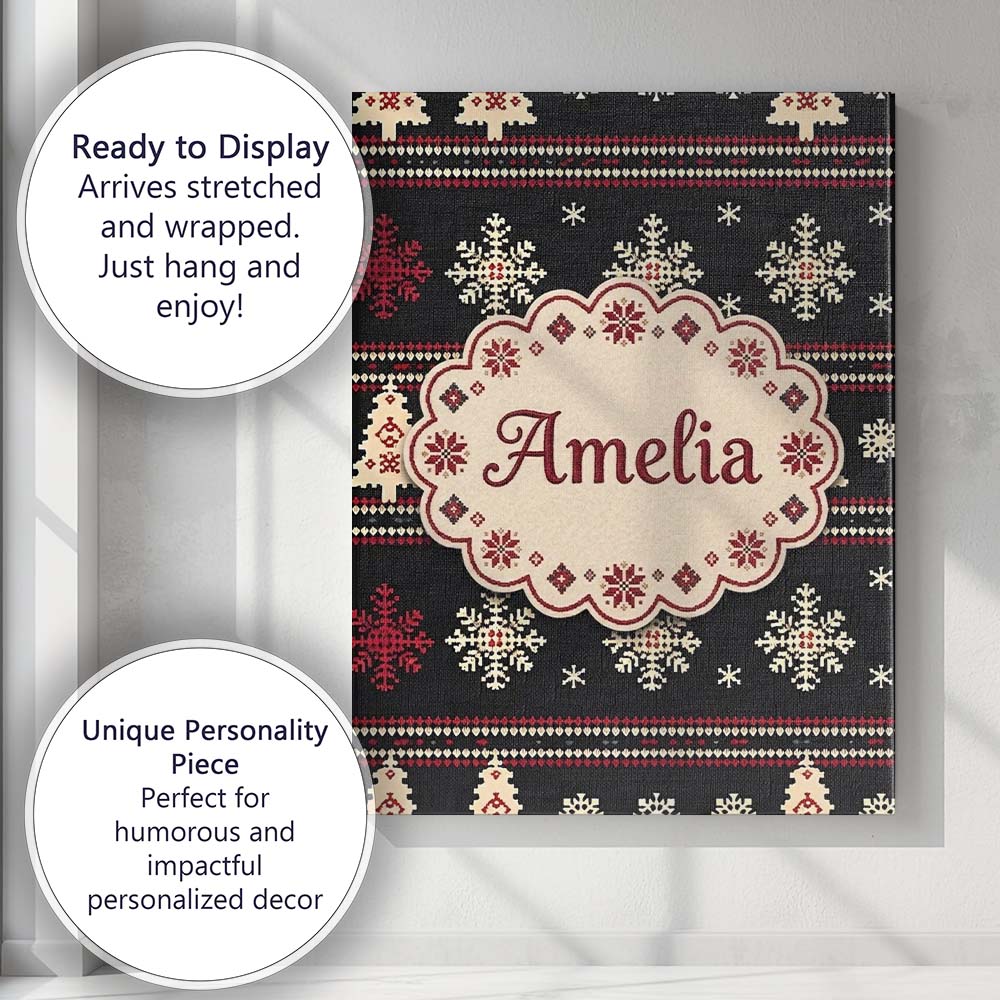 Personalised Name Cute Nordic Snowflake Custom Modern Room Accent Elegant Feature Canvas Wall Art Print Decor Picture Ready to Hang