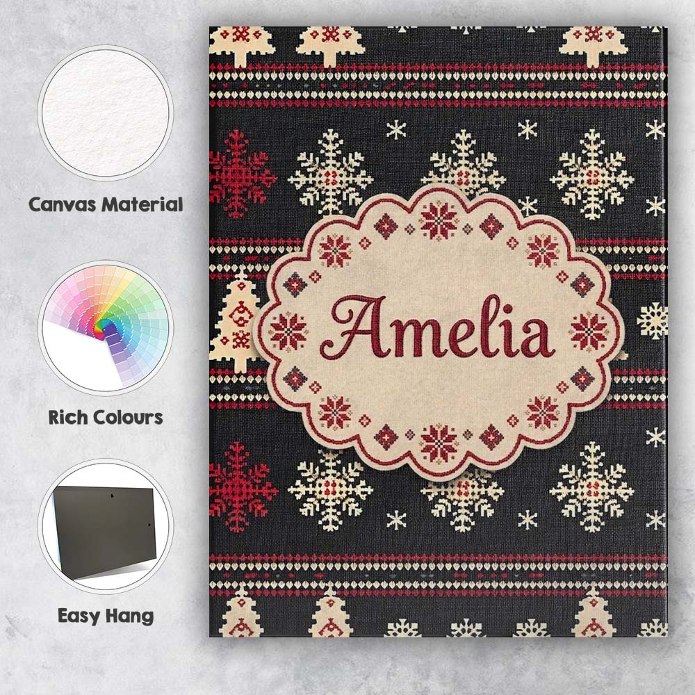 Personalised Name Cute Nordic Snowflake Custom Modern Room Accent Elegant Feature Canvas Wall Art Print Decor Picture Ready to Hang
