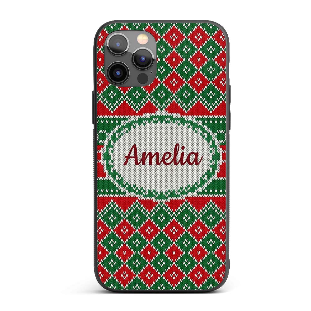 Cute Green Red Knitted Gift Box Nordic Christmas Custom Name Protective Phone Case Mobile Cover Durable Everyday Smartphone Shock Resistant