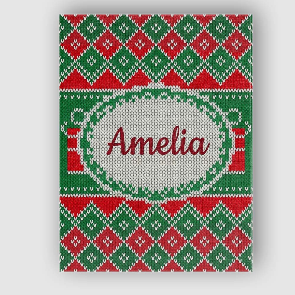 Personalised Name Cute Green Red Knitted Custom Unique Gift Idea Elegant Feature Canvas Wall Art Print Decor Picture Ready to Hang