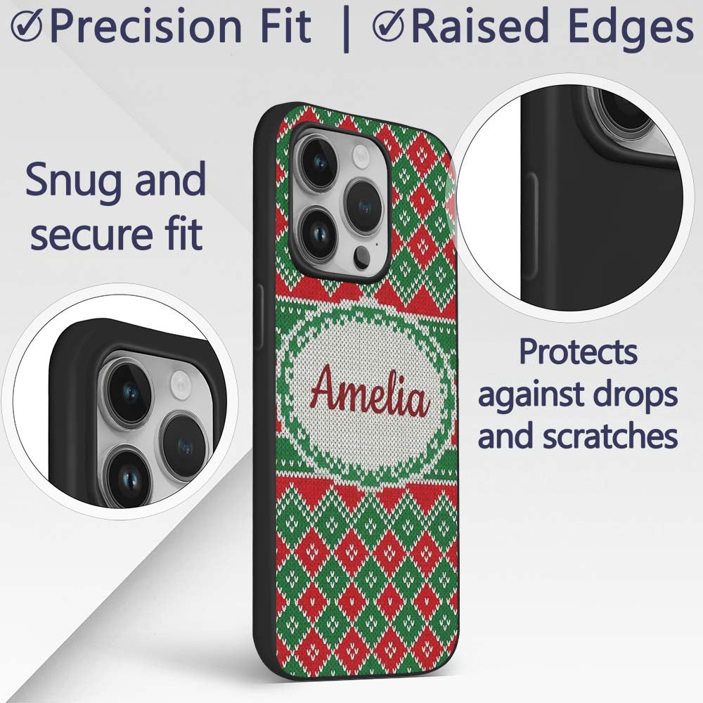 Cute Green Red Knitted Gift Box Nordic Christmas Custom Name Protective Phone Case Mobile Cover Durable Everyday Smartphone Shock Resistant
