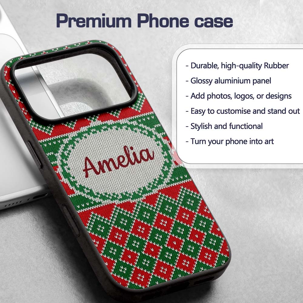 Cute Green Red Knitted Gift Box Nordic Christmas Custom Name Protective Phone Case Mobile Cover Durable Everyday Smartphone Shock Resistant