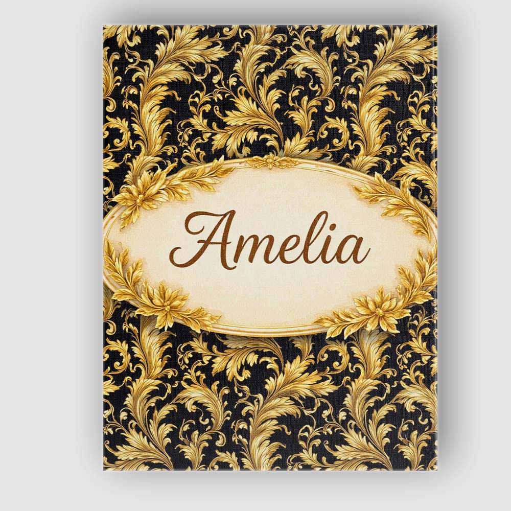 Personalised Name Classic Gold Black Baroque Seamless Pattern Custom Contemporary Display Canvas Wall Art Print Decor Picture Ready to Hang