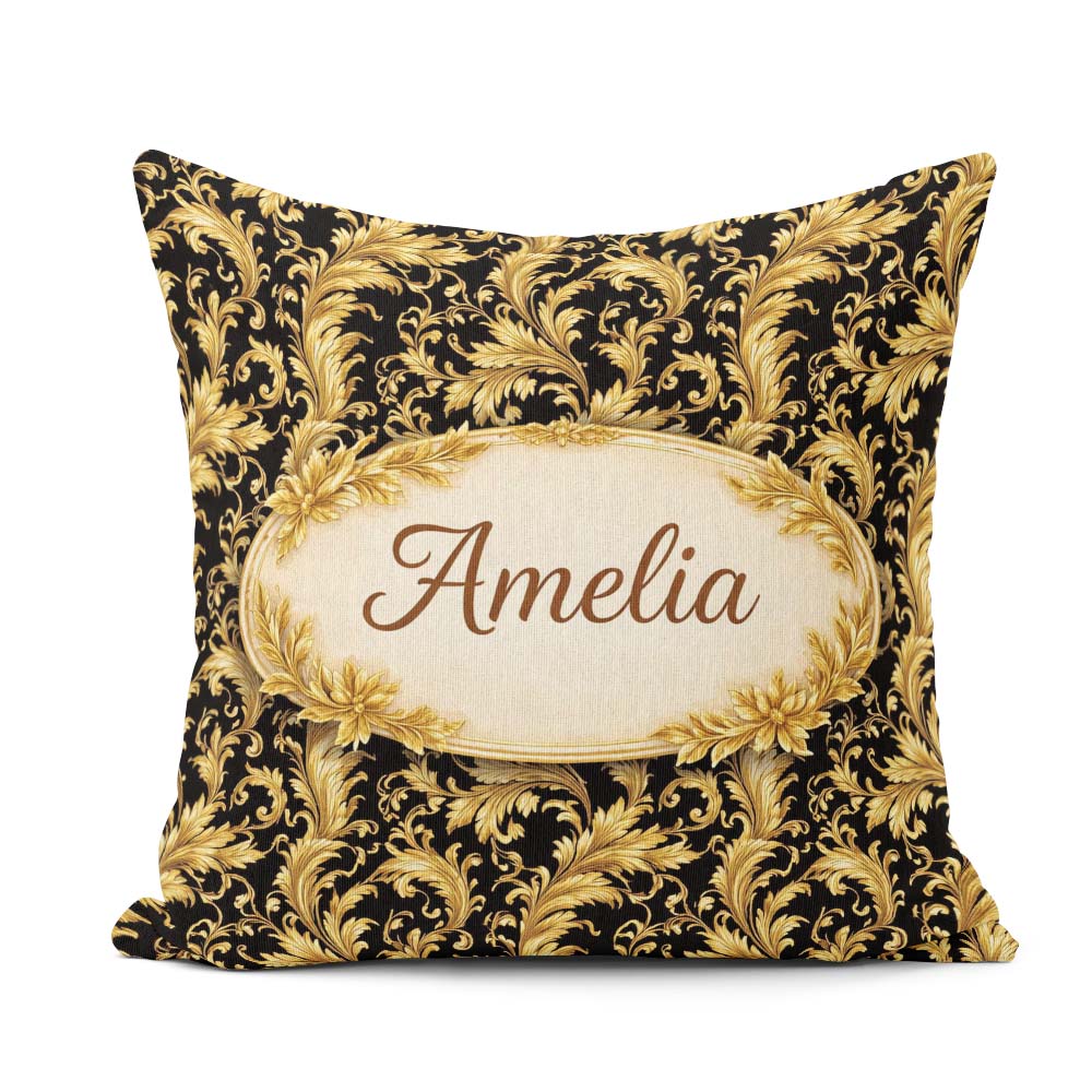 Custom Name Classic Gold Baroque Seamless Pattern Elegant Luxury Square Filled Cushion Throw Pillow Sofa Bed Home Decor Zip Washable UK Made