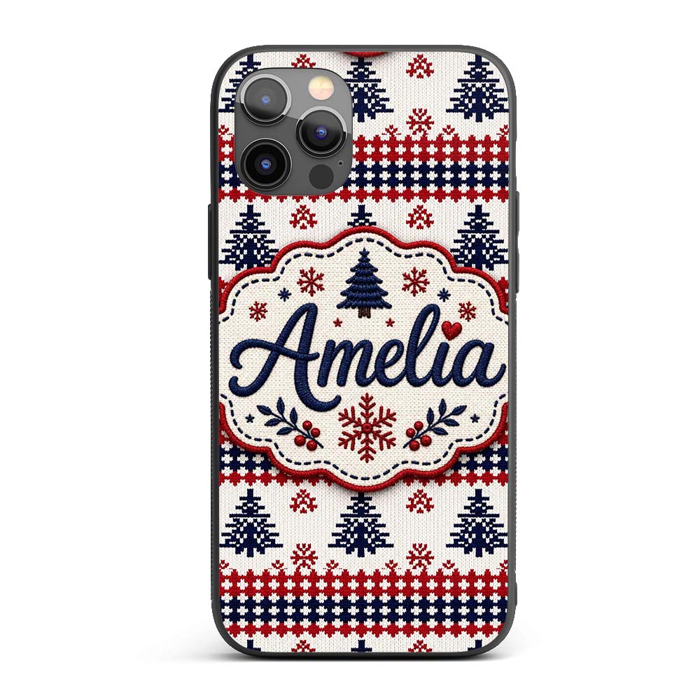 Cute Red White Blue Nordic Decorative Design Custom Name Protective Phone Case Mobile Cover Durable Everyday Smartphone Shock Resistant