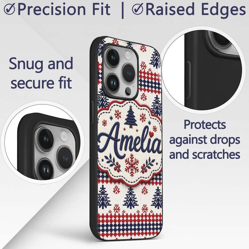 Cute Red White Blue Nordic Decorative Design Custom Name Protective Phone Case Mobile Cover Durable Everyday Smartphone Shock Resistant