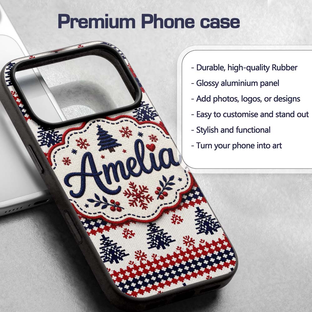 Cute Red White Blue Nordic Decorative Design Custom Name Protective Phone Case Mobile Cover Durable Everyday Smartphone Shock Resistant