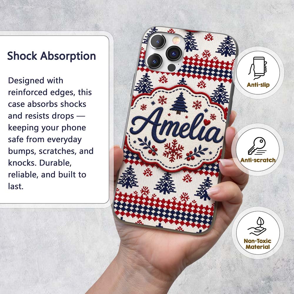 Cute Red White Blue Nordic Decorative Design Custom Name Protective Phone Case Mobile Cover Durable Everyday Smartphone Shock Resistant