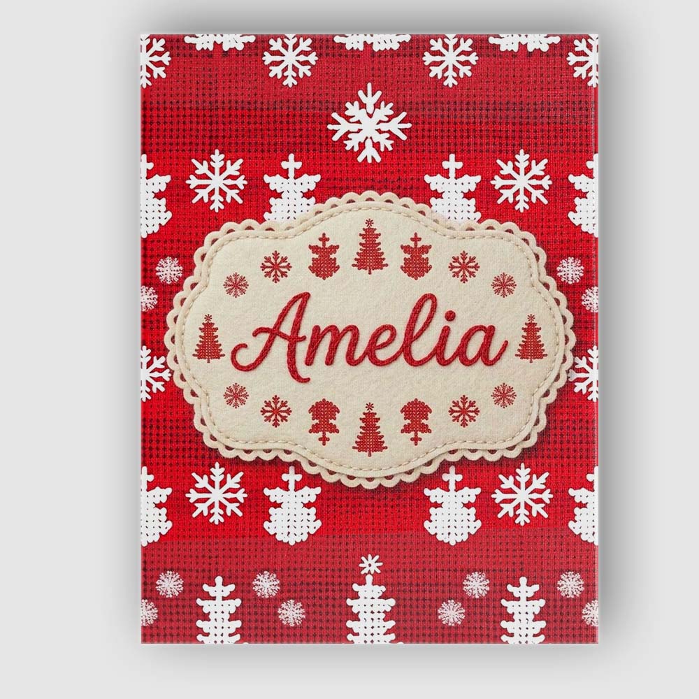 Personalised Name Cute Red Knitted Christmas Custom Bespoke Contemporary Display Canvas Wall Art Print Decor Picture Ready to Hang