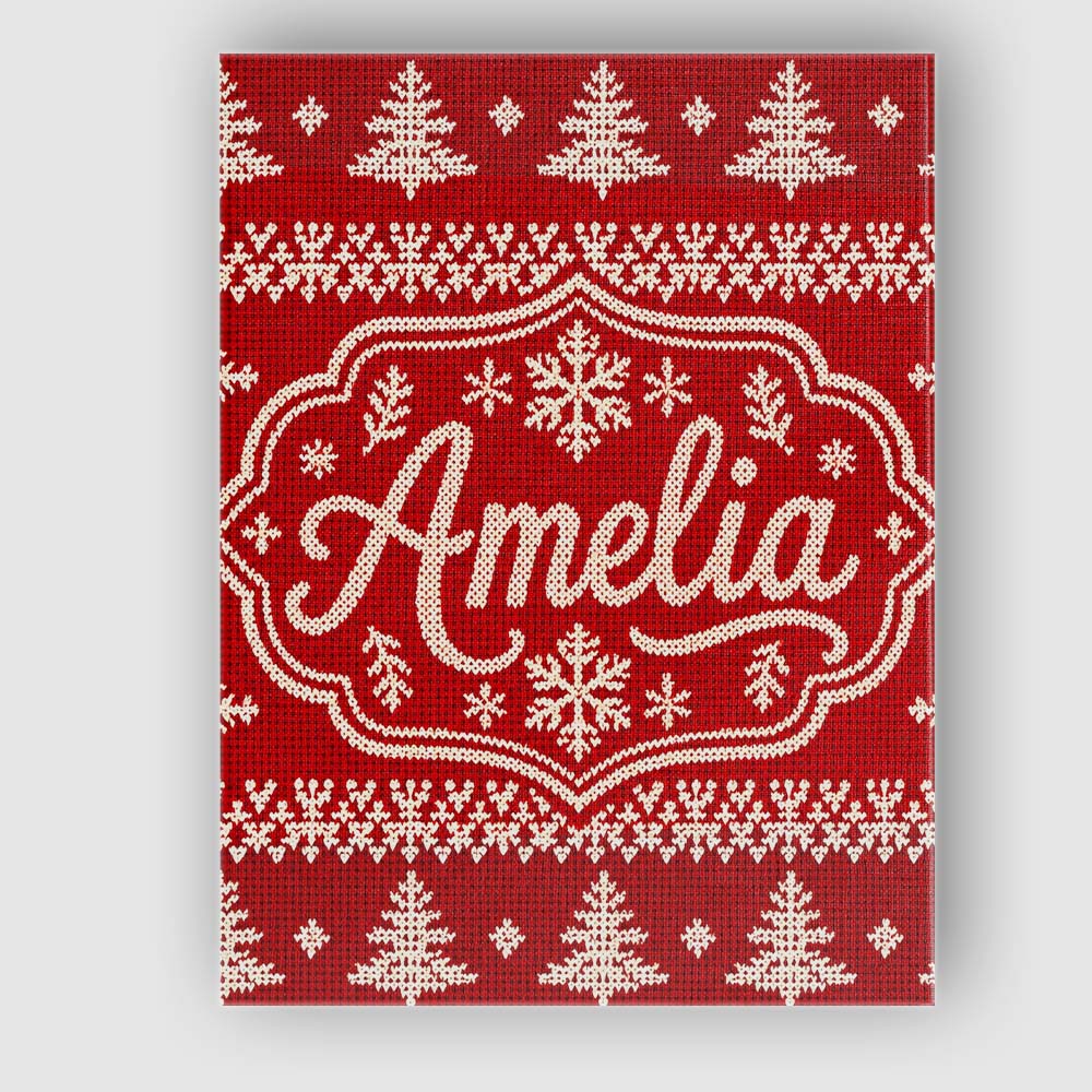 Personalised Name Cute Red Knitted Christmas Custom Bespoke Contemporary Display Canvas Wall Art Print Decor Picture Ready to Hang