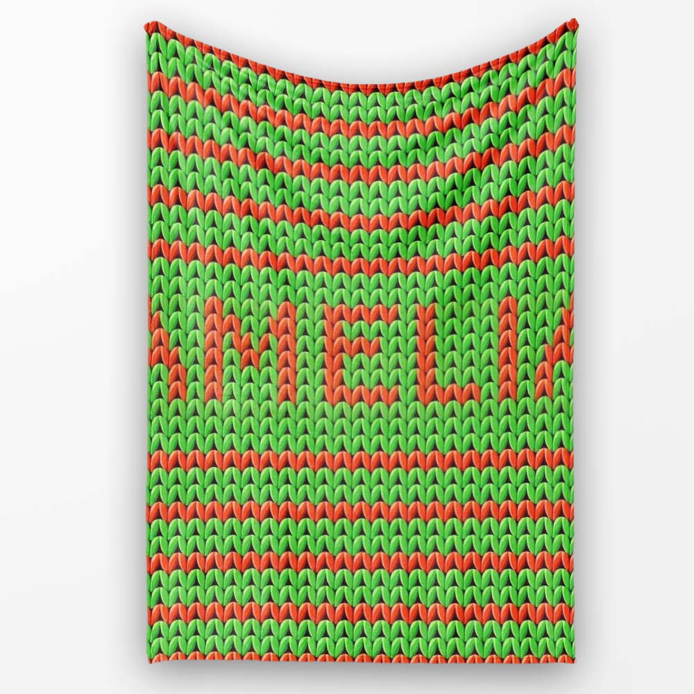 Cute Festive Knit Green Red White Nordic Textile Seamless Pattern Personalised Custom Name Super Soft Fleece Blanket Bed Sofa Throw