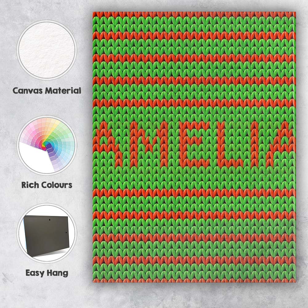 Personalised Name Cute Festive Knit Green Custom Unique Gift Idea Elegant Feature Canvas Wall Art Print Decor Picture Ready to Hang