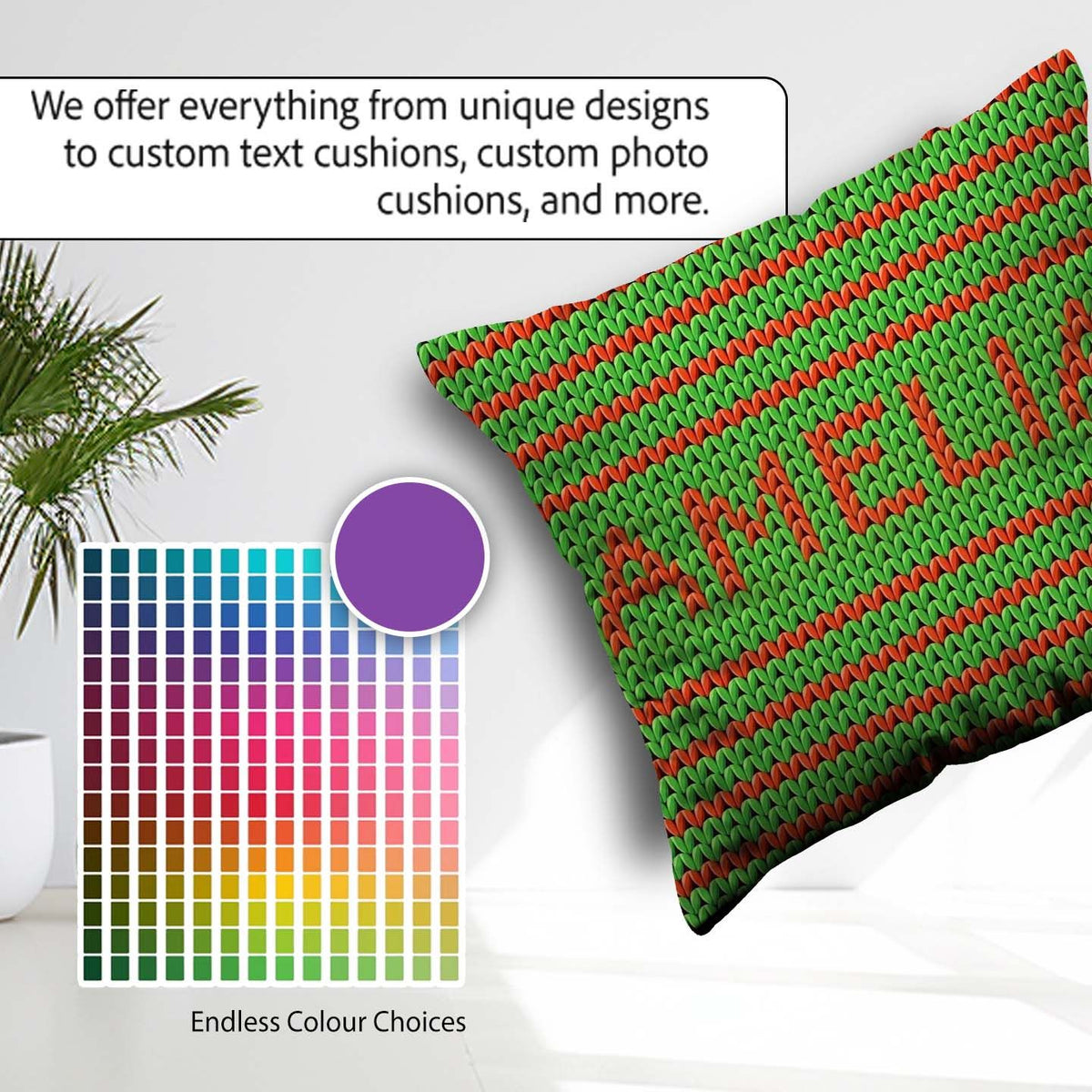 Custom Name Festive Knit Green Red White Nordic Textile Seamless Square Filled Cushion Throw Pillow Sofa Bed Home Decor Zip Washable UK Made