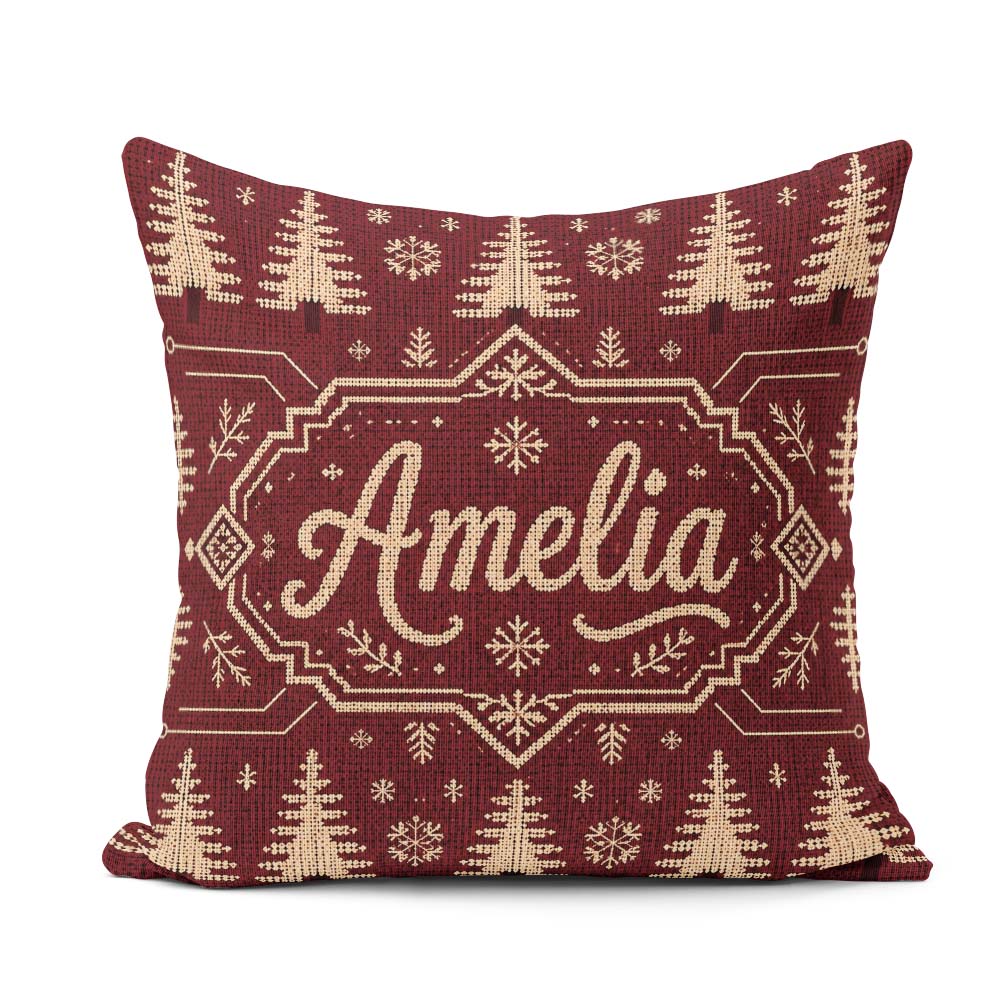 Custom Name Red Knit Texture Abstract Festive Seamless Pattern Square Filled Cushion Throw Pillow Sofa Bed Home Decor Zip Washable UK Made
