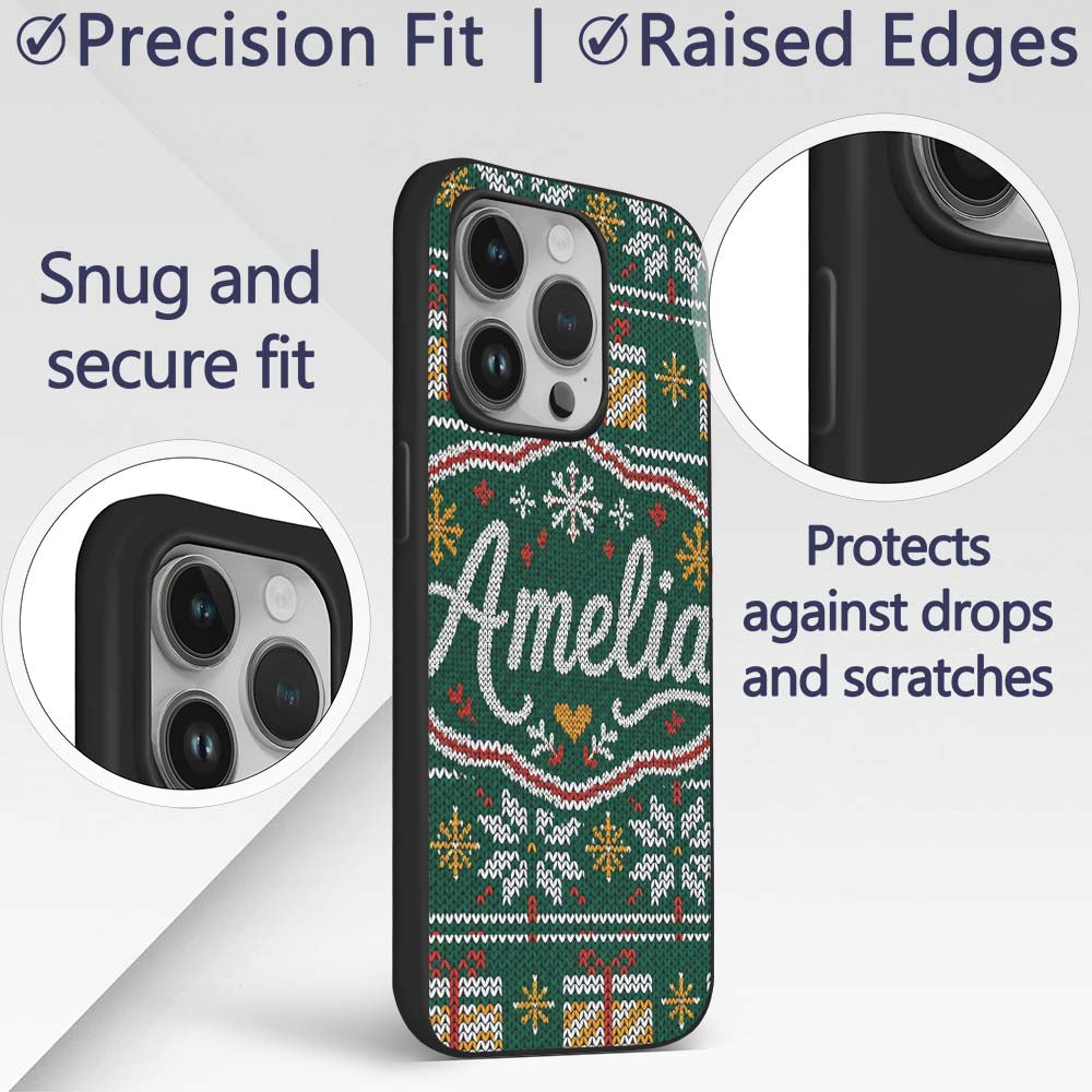 Cute Green Nordic Christmas Tree Snowflake Gift Custom Name Protective Phone Case Mobile Cover Durable Everyday Smartphone Shock Resistant