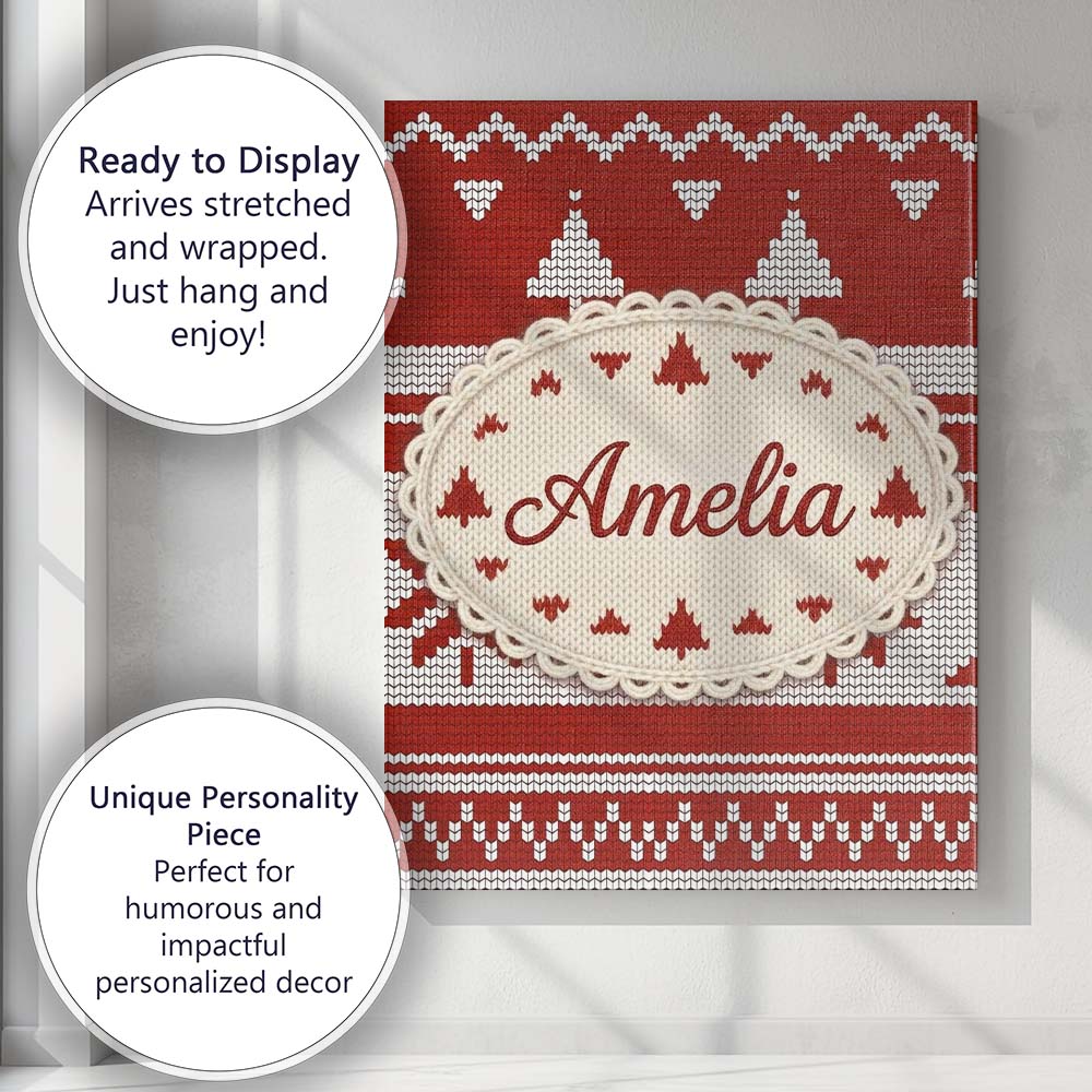 Personalised Name Cute Red White Nordic Custom Modern Room Accent Elegant Feature Canvas Wall Art Print Decor Picture Ready to Hang