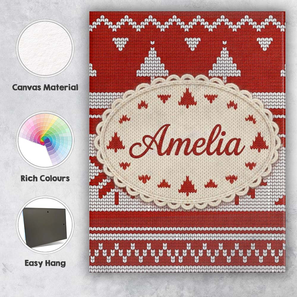 Personalised Name Cute Red White Nordic Custom Modern Room Accent Elegant Feature Canvas Wall Art Print Decor Picture Ready to Hang