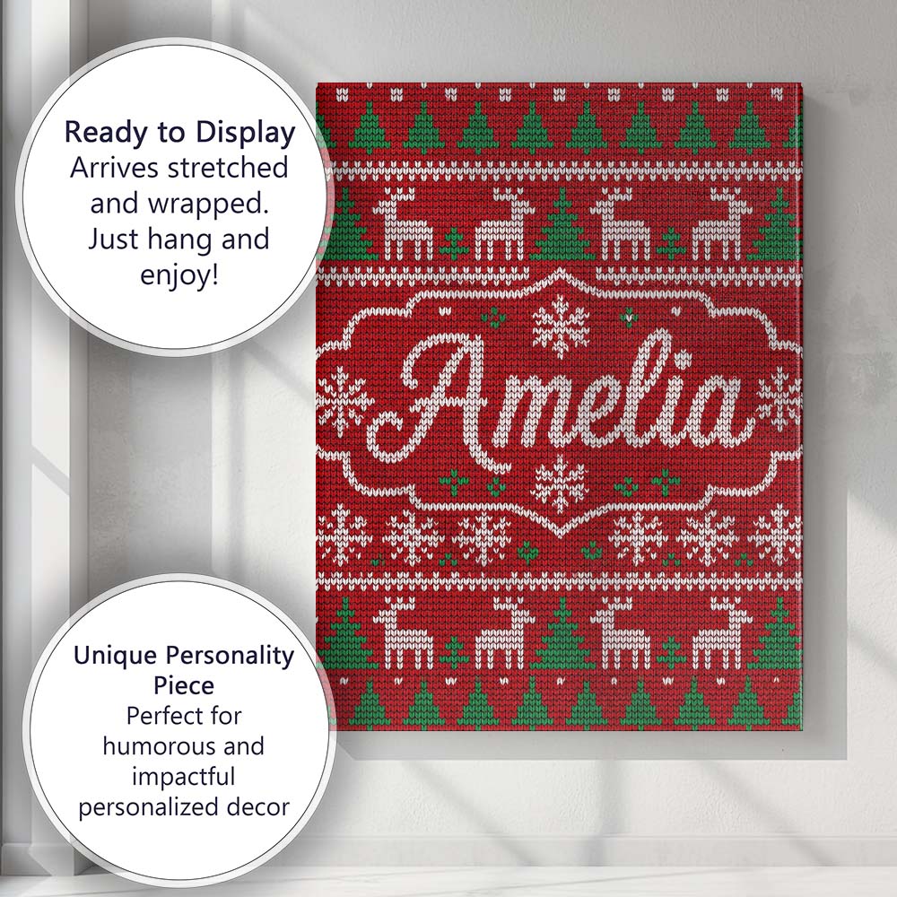 Personalised Name Cute Red Nordic Reindeer Custom Unique Gift Idea Elegant Feature Canvas Wall Art Print Decor Picture Ready to Hang