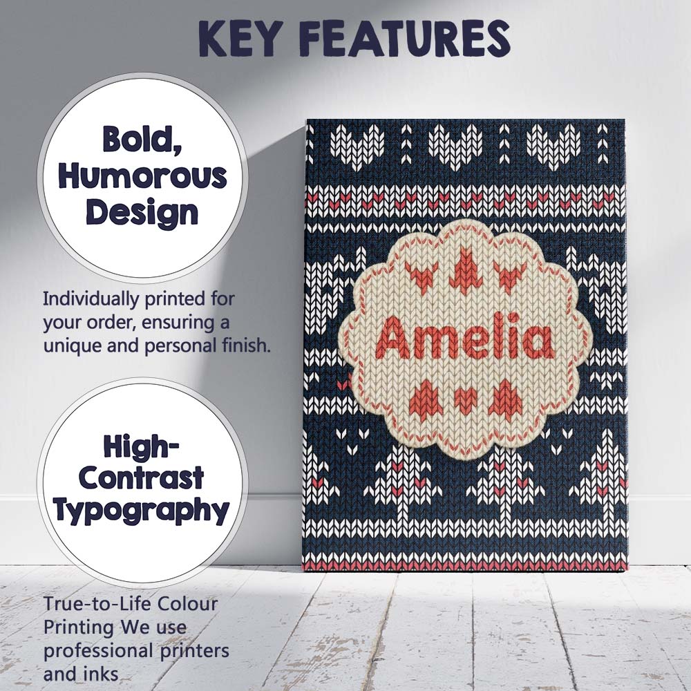 Personalised Name Cute Blue Nordic Snowflake Custom Bespoke Contemporary Display Canvas Wall Art Print Decor Picture Ready to Hang
