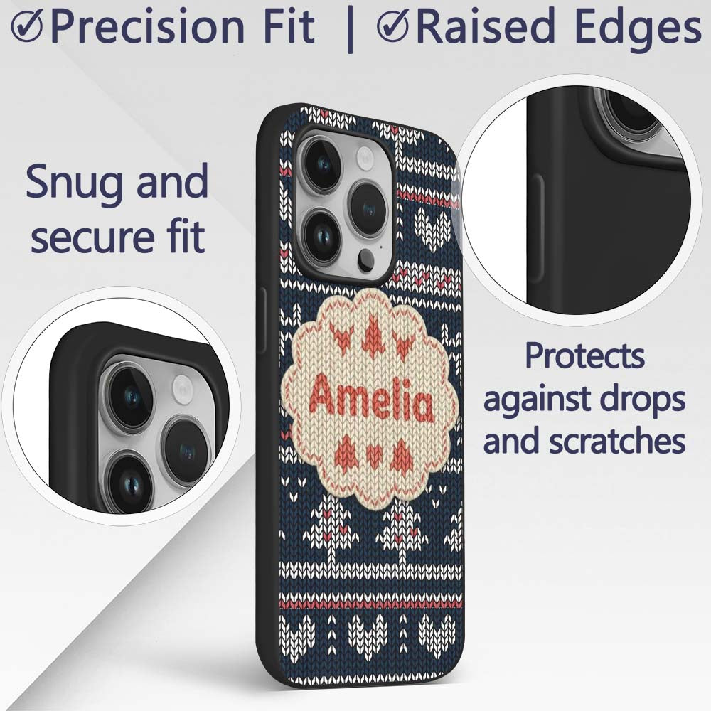 Cute Blue Nordic Snowflake Winter Traditional Custom Name Protective Phone Case Mobile Cover Durable Everyday Smartphone Shock Resistant