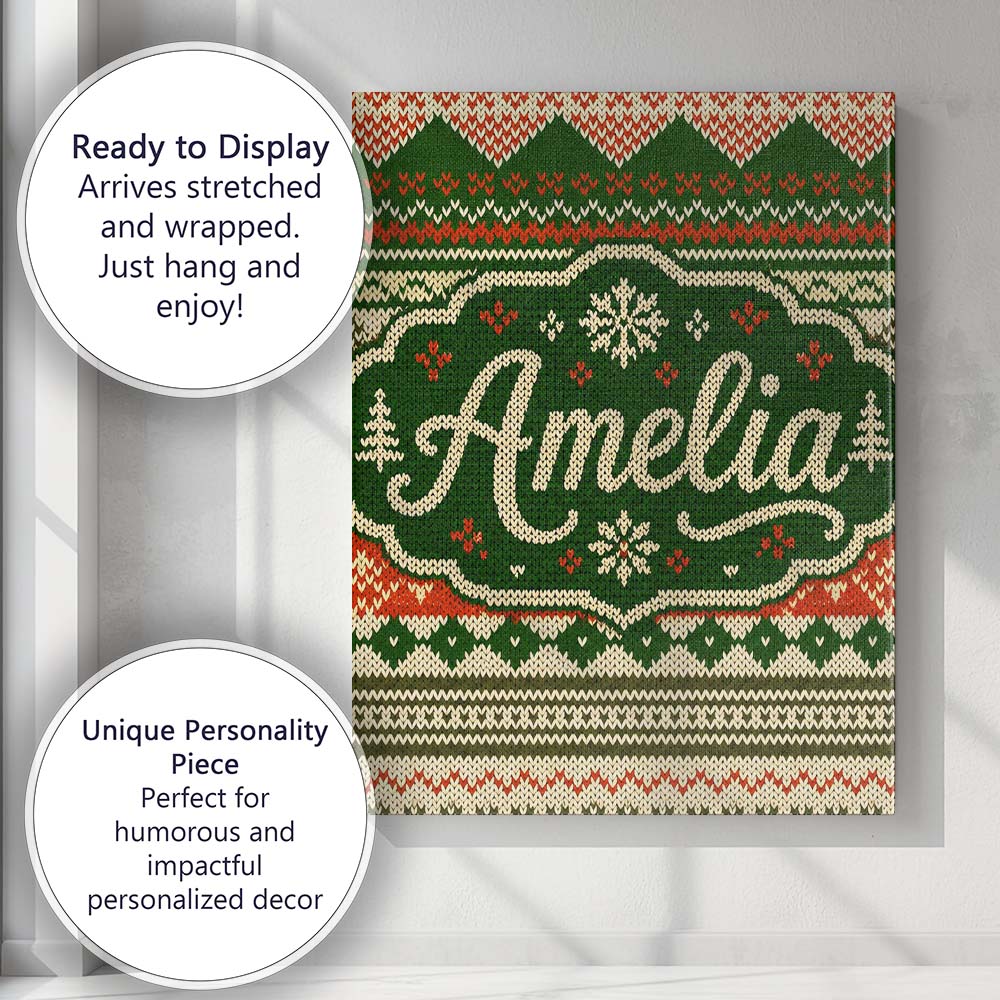 Personalised Name Cute Green Beige Nordic Custom Unique Gift Idea Elegant Feature Canvas Wall Art Print Decor Picture Ready to Hang