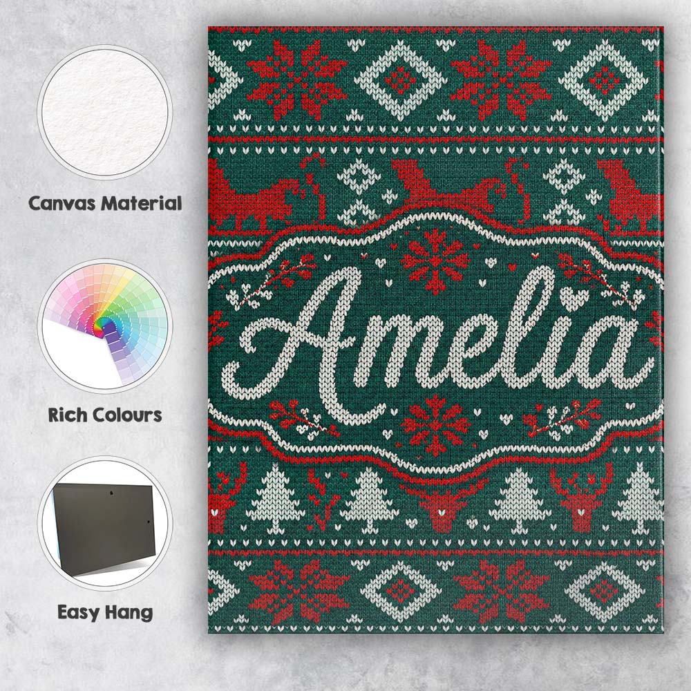 Personalised Name Cute Green Red Nordic Custom Modern Room Accent Elegant Feature Canvas Wall Art Print Decor Picture Ready to Hang