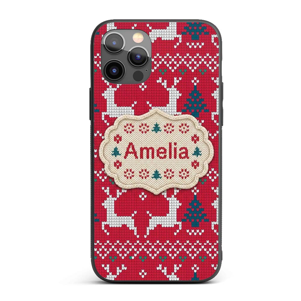 Cute Red Nordic Reindeer Snowflake Christmas Custom Name Protective Phone Case Mobile Cover Durable Everyday Smartphone Shock Resistant
