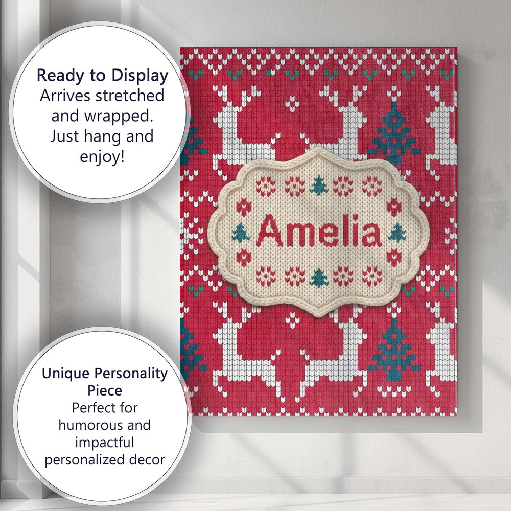 Personalised Name Cute Red Nordic Reindeer Custom Unique Gift Idea Elegant Feature Canvas Wall Art Print Decor Picture Ready to Hang
