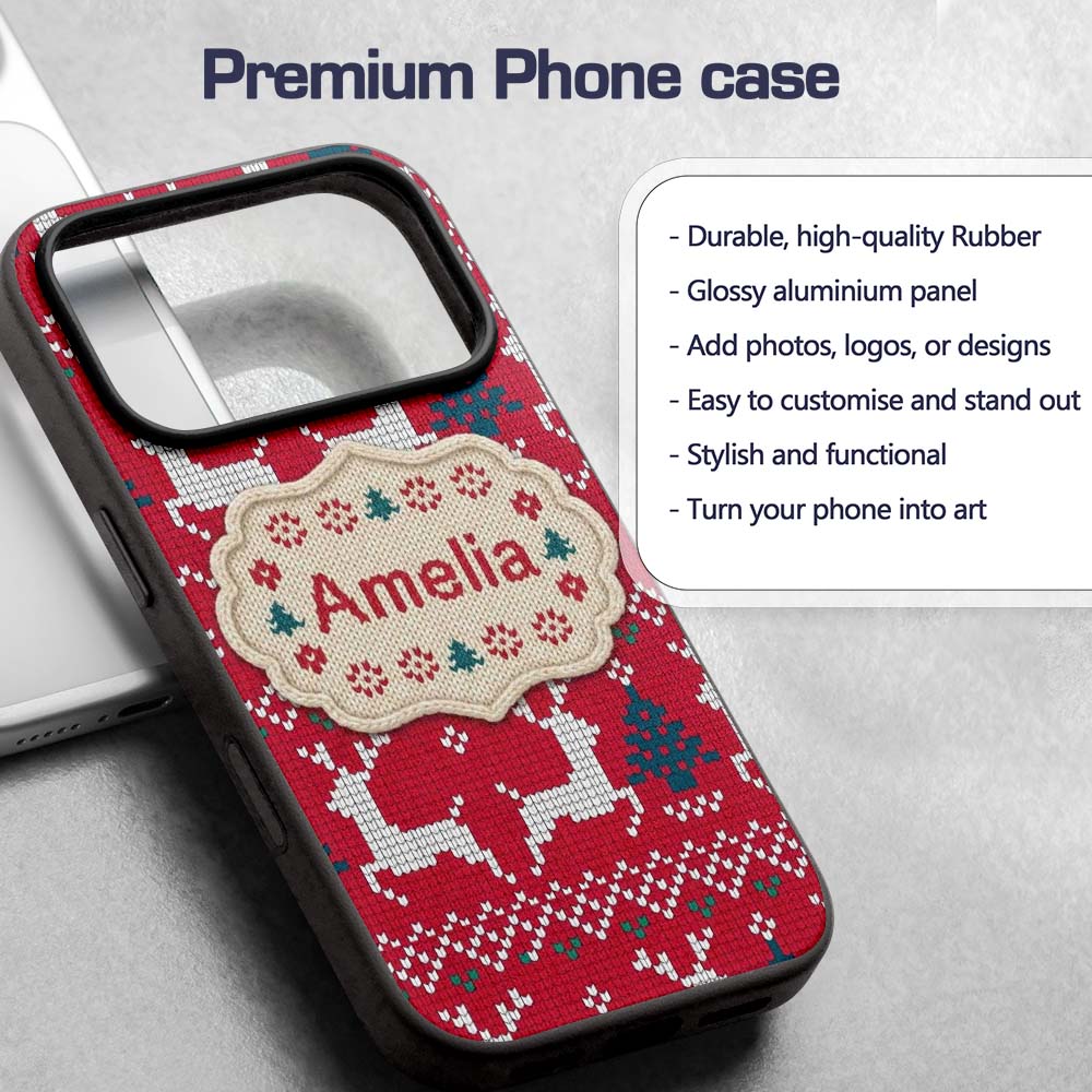 Cute Red Nordic Reindeer Snowflake Christmas Custom Name Protective Phone Case Mobile Cover Durable Everyday Smartphone Shock Resistant