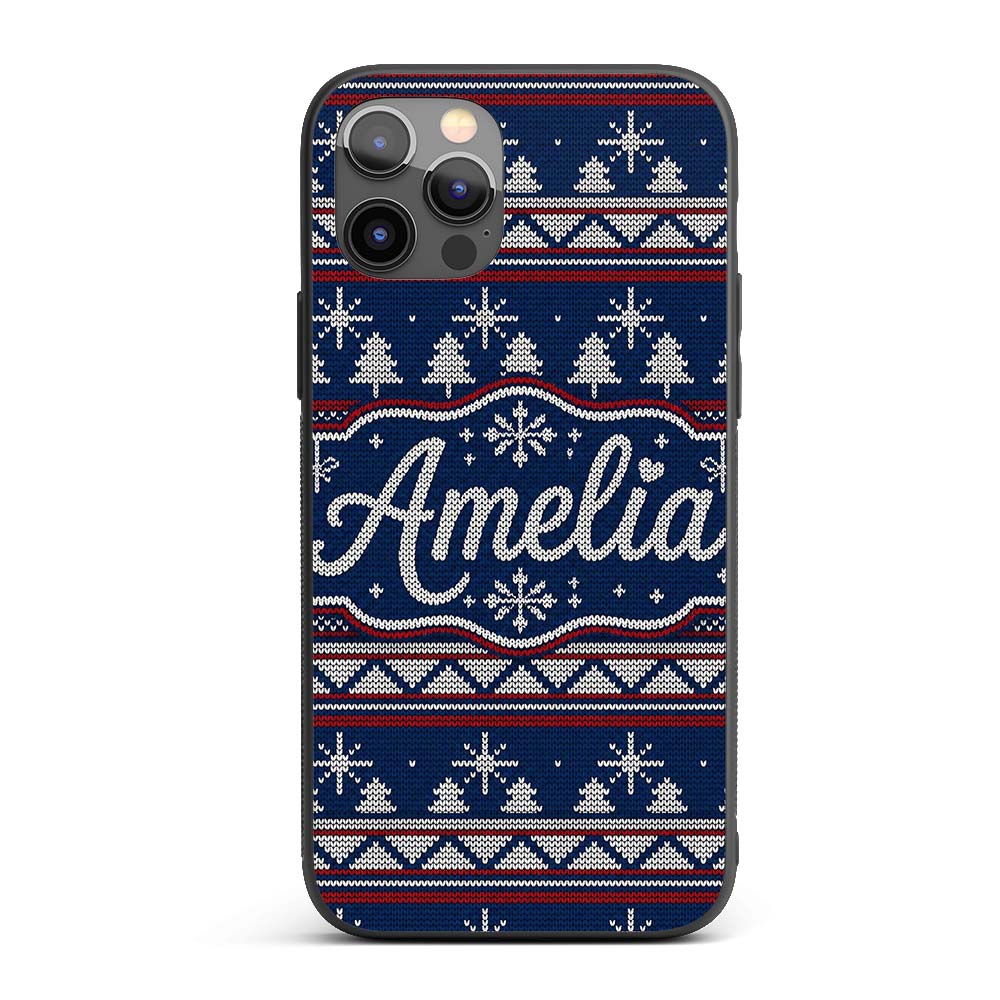 Cute Blue Nordic Ornament Snowflake Winter Printed Design Custom Name Protective Phone Case Mobile Cover Durable Smartphone Shock Resistant