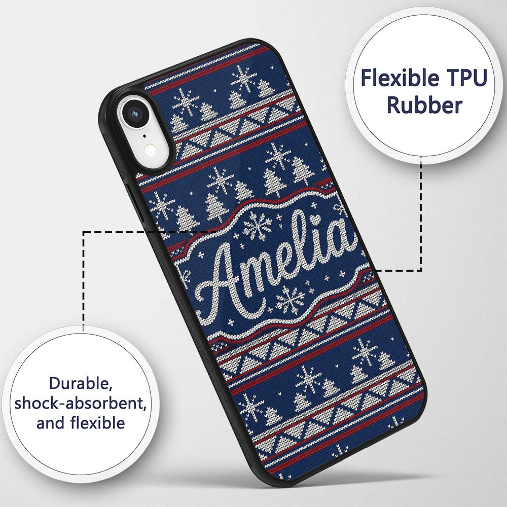 Cute Blue Nordic Ornament Snowflake Winter Printed Design Custom Name Protective Phone Case Mobile Cover Durable Smartphone Shock Resistant