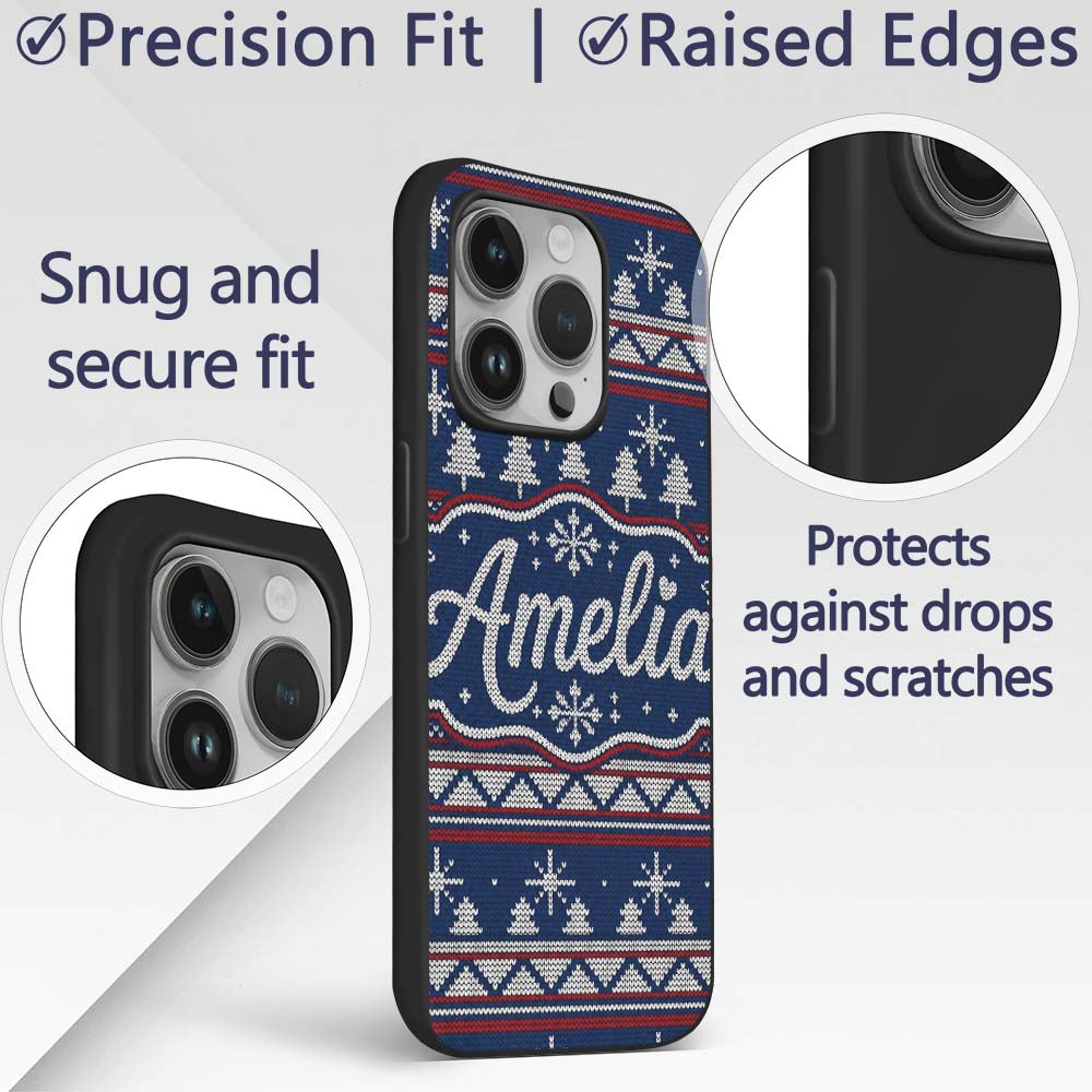 Cute Blue Nordic Ornament Snowflake Winter Printed Design Custom Name Protective Phone Case Mobile Cover Durable Smartphone Shock Resistant