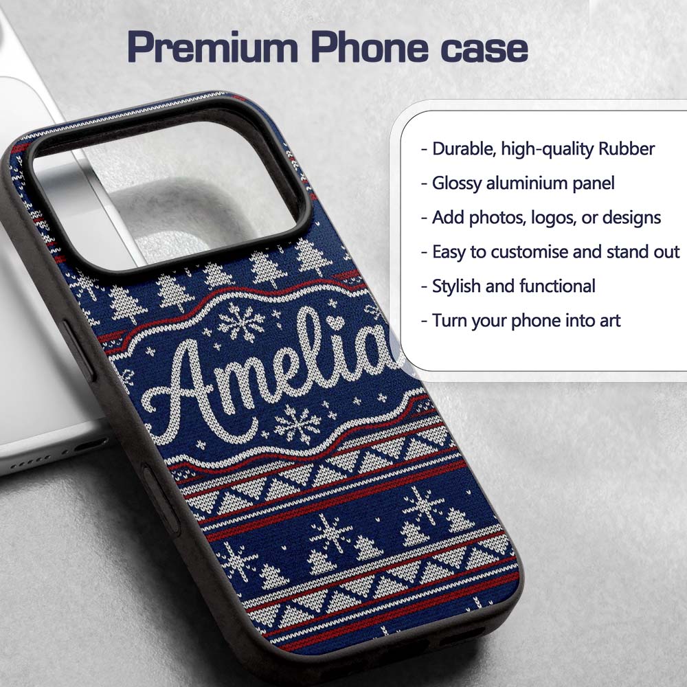 Cute Blue Nordic Ornament Snowflake Winter Printed Design Custom Name Protective Phone Case Mobile Cover Durable Smartphone Shock Resistant