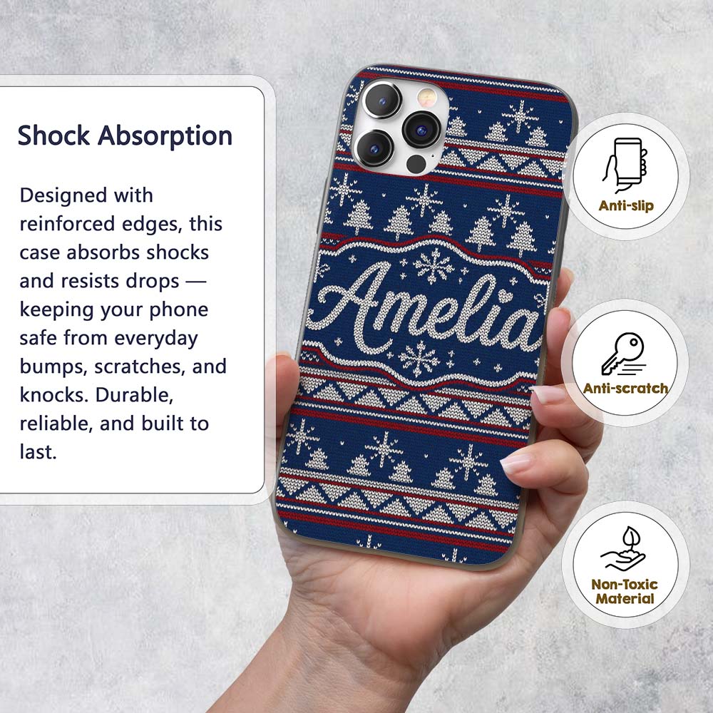 Cute Blue Nordic Ornament Snowflake Winter Printed Design Custom Name Protective Phone Case Mobile Cover Durable Smartphone Shock Resistant