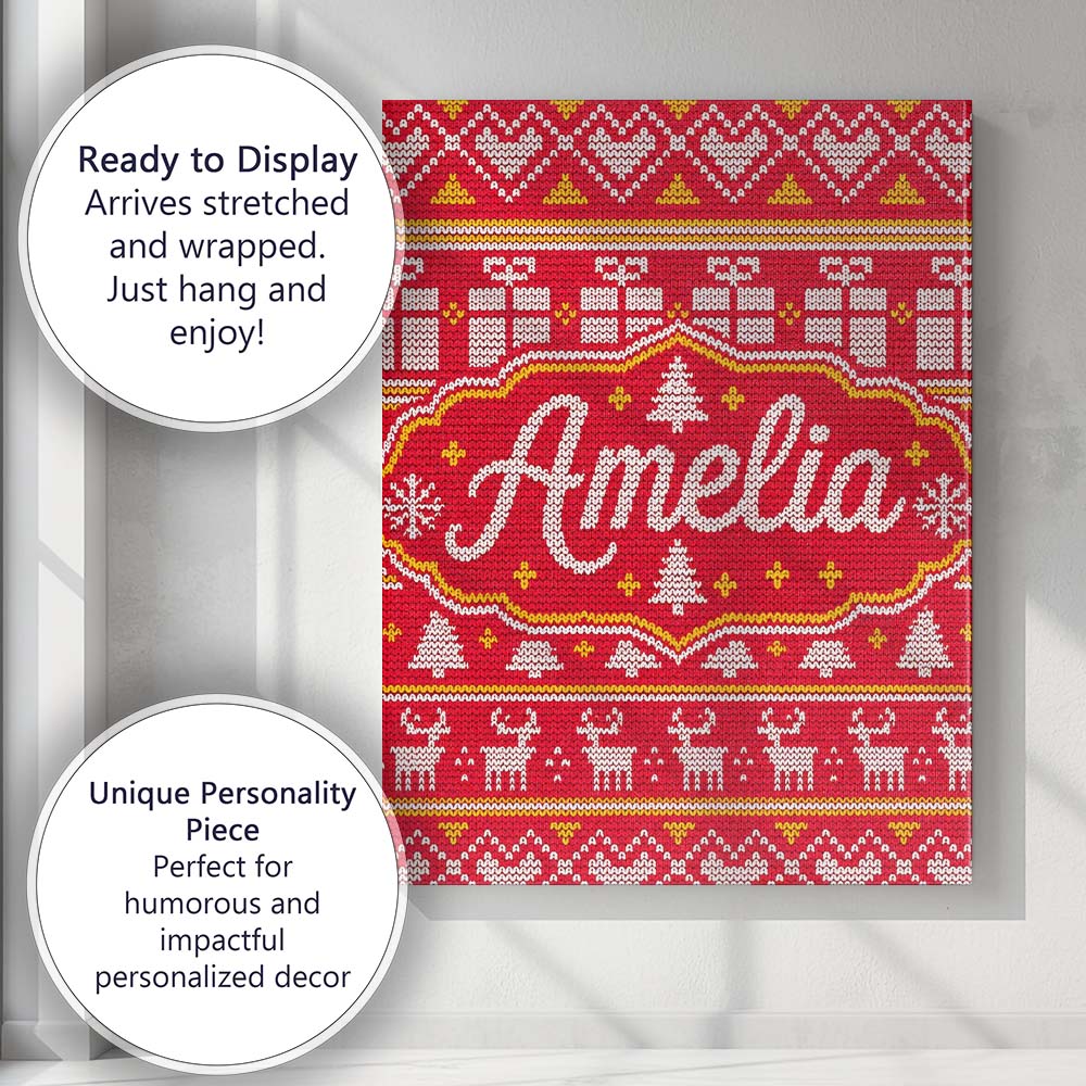 Personalised Name Cute Red Christmas Custom Contemporary Display Elegant Feature Canvas Wall Art Print Decor Picture Ready to Hang