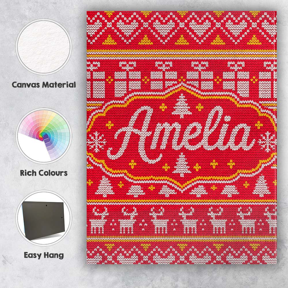 Personalised Name Cute Red Christmas Custom Contemporary Display Elegant Feature Canvas Wall Art Print Decor Picture Ready to Hang