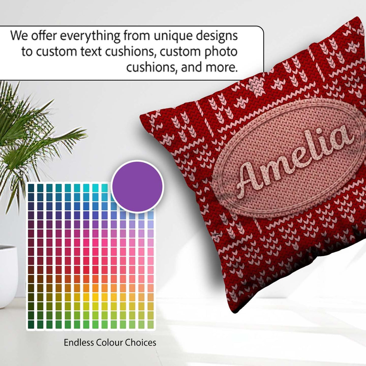 Custom Name Cute Red Nordic Snowflake Winter Traditional Knitted Square Filled Cushion Throw Pillow Sofa Bed Home Decor Zip Washable UK Made