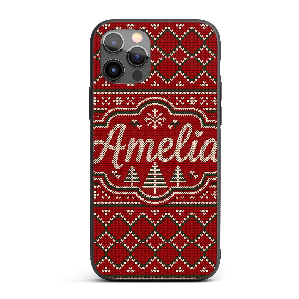 Cute Red Heart Christmas Tree Festive Nordic Custom Name Protective Phone Case Mobile Cover Durable Everyday Smartphone Shock Resistant