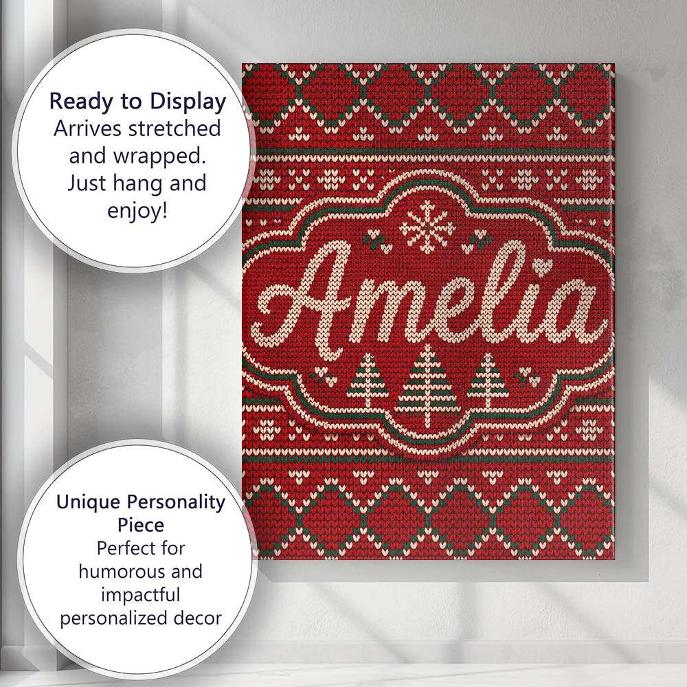 Personalised Name Cute Red Heart Christmas Custom Unique Gift Idea Elegant Feature Canvas Wall Art Print Decor Picture Ready to Hang